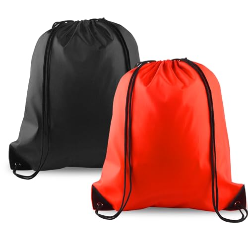 Image of KUUQA 2 Pcs Drawstring Backpack Bags Bulk Sports Cinch Sack String Backpack Storage Bags for Gym Traveling(Black, Red)