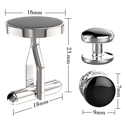 Uhibros Cufflinks For Men Tuxedo Shirt Cuff Links Stud Set Stainless Steel Shirt Accessories Unique Business Groom Wedding Black Silver Jewelry Gift #TOP1