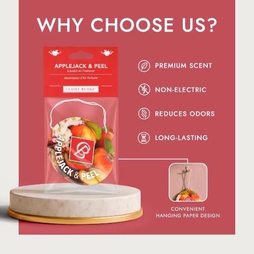 Image of Claire Burke Applejack & Peel Hanging Car Air Freshener - Luxury Scent, Long-Lasting Odor Neutralizer | Up to 30 Days | Made in USA | Strong Air Freshener for Car | Pack of 6