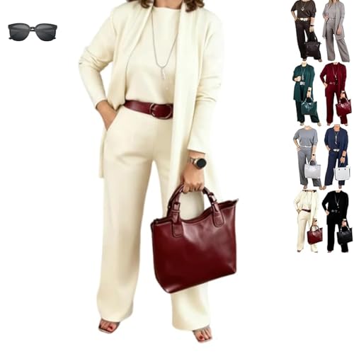 Elegant 3-Piece Set Including Long Cardigan Top and Pants Outfits