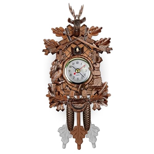 CAKEEYUM Cuckoo Clocks for Wall, Wooden Pendulum Clock, Vintage Bird Clock with Adjustable Button, Battery Operated Hanging Cuckoo Pendulum for Living Room Decor