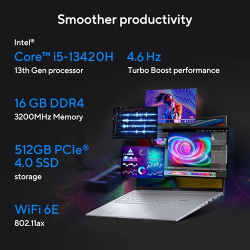 Image of ASUS Vivobook 16X, 16 inch FHD+ (1920 x 1200), Intel Core i5-13420H Processor, (16GB RAM /512GB SSD /RTX 3050 /Windows 11 /Cool Silver /1.8 Kg), K3605VC-RP413W
