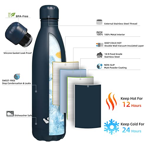 Image of Konokyo Insulated Water Bottles,25 oz Double Wall Stainless Steel Vacumm Metal Flask for Sports Travel,Navy Blue