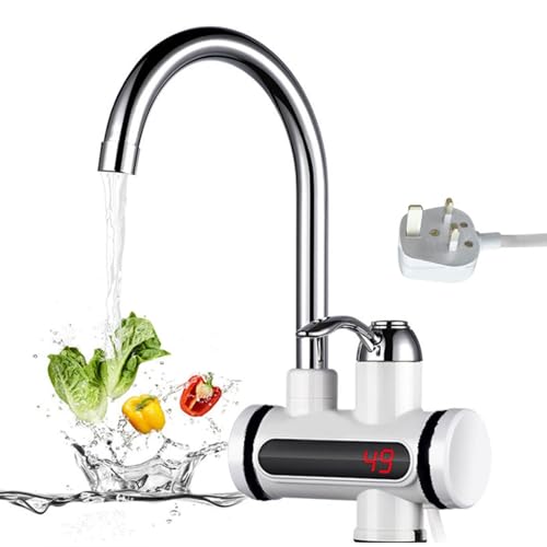 Instant Hot Water Tap Electric Tap UK Plug 220V 3000W Electric Hot and Cold Mixer Water Faucet with LED Digital Display for Kitchen Bathroom
