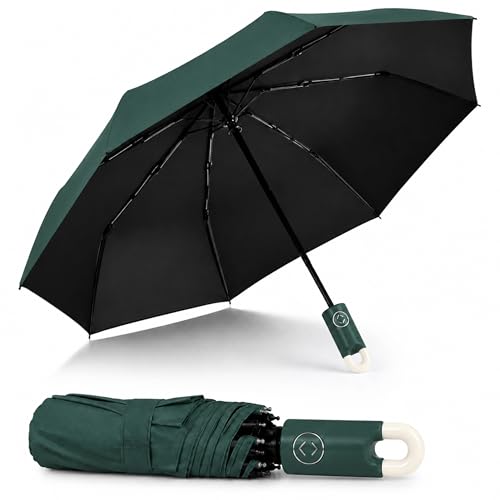Image of AYSIS UV Umbrella with Novelty Clip Handle, Travel Umbrellas for Rain and Sun Windproof Compact, Automatic Open Close, 8 Ribs, Portable Umbrella for Men and Women