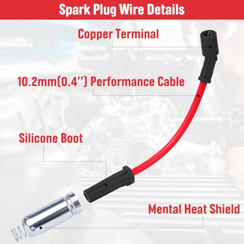High Performance Spark Plugs and Wires Set of 8 Fit for 2000-2013 Chevy Silverado Tahoe Suburban Avalanche GMC Sierra Yukon 1500 2500 Escalade 4.8 5.3 6.0 6.2 Ls, Replace for 41-162 41-110 19431551