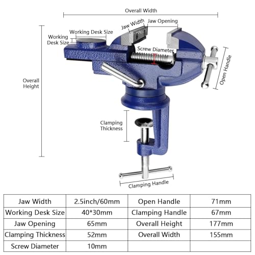 SUNNYNEST Bench Vise 60mm Workbench Table Vice 360° Multi-Angle Swivel Base Clamp Vise Bench Vice Clamp for DIY Clamps Craft Table Tool 2 SUNNYNEST Bench Vise 60mm Workbench Table Vice 360° Multi-Angle Swivel Base Clamp Vise Bench Vice Clamp for DIY Clamps Craft Table Tool - Image 2