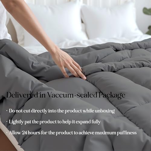 Image of ROYALE LINENS Reversible Comforter - Queen Size Duvet Insert - All Season Soft Quilted Comforters with 8 Corner Tabs - Down Alternative Bedding Comforter - Duvet Insert (Black /Charcoal, Queen 88 inchx88 inch)