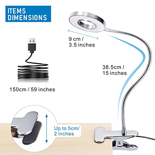 Image of KNAMKY USB LED Clip-on Desk Lamp, Reading Light, 3 Light Modes & 10 Dimmable Brightness, Eye Care, Book Lamp, Bedside Lamp with Flexible Neck, Adjustable, Perfect for Learning and