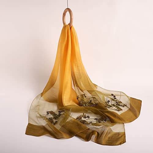 Wincess.yu Silk Scarf For Women Lightweight Shawls And Wraps For Weddings Fashion Pashmina Shawl Embroidered Scarves (Yellow) #TOP1
