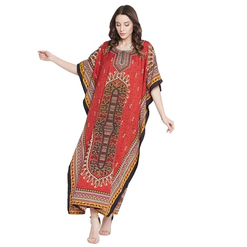 Image of Oussum Women Polyester Casual Long Plus Size Beach Caftan Cover Up Maxi Dress 1X-3X Summer Kaftan Dresses for Women