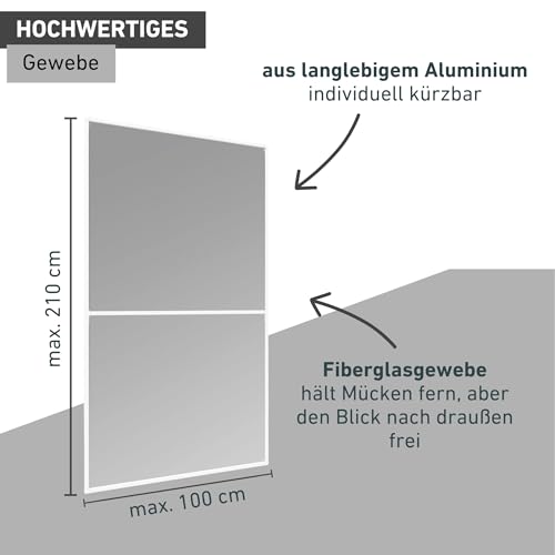 Windhager Tür Insektenschutz BASIC, 100 x 210 cm, Weiß, Aluminium, individuell kürzbar, 04506