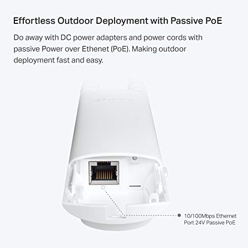 Image of TP-Link EAP110-Outdoor V3, Omada N300 Wireless Outdoor Access Point, WiFi Coverage Up To 200 Meters, Passive PoE W / Free PoE Injector, SDN Integrated, Cloud Access & Omada App, White