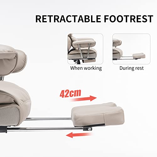 كرسي مكتب كبير وطويل من ايفوماو بوزن 400 باوند - كرسي مكتب تنفيذي من جلد البولي يوريثين مع دعم لاسفل الظهر ومسند للساق، كراسي كمبيوتر شديدة التحمل للمكتب المنزلي، رمادي