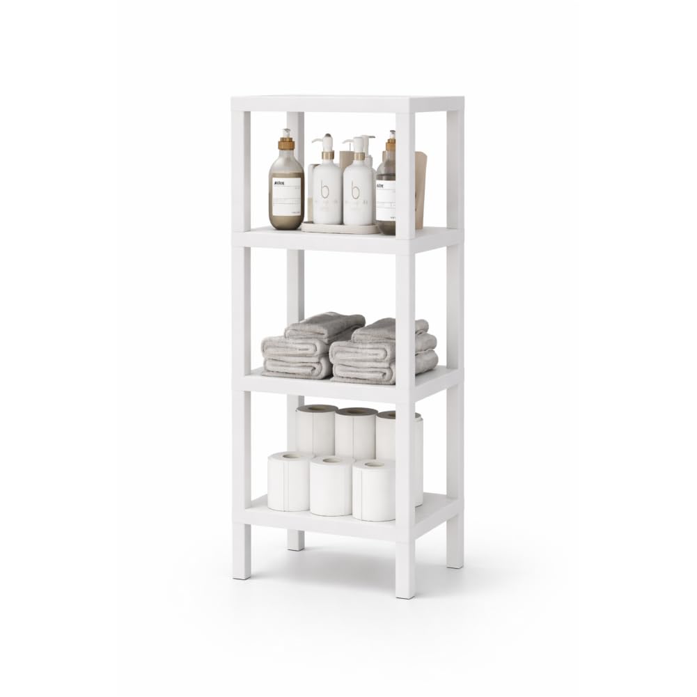 sugodesign Ombeg 4-stöckiges Regal, Weiß/Grau/Schwarz, Kunststoff, Rechteckig, Freistehend, Modern, Mehrzweck-Organizer für Bad, Küche, Wohnzimmer (weiß)