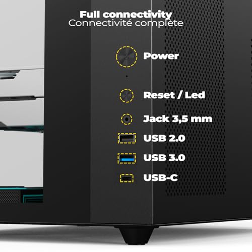 EMPIRE GAMING EC253 Obudowa PC Cube ATX/mATX/ITX, Panoramiczne Szkło Hartowane, 3 Fabrycznie Zainstalowane Wentylatory ARGB+Kontroler, GPU 330 mm, Wentylator 168 mm, Watercooling 240 mm, USB-C, Czarny