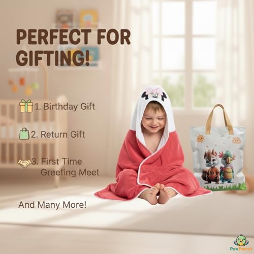 Image of Ultra-Soft Baby Hooded Towel - Coral Velvet Wrap Your Little One in Softness and Joy, Hypoallergenic & Super Absorbent Bath Wrap for Newborns & Toddlers | Cute Animal Design (0-5 Years)(Red & White)