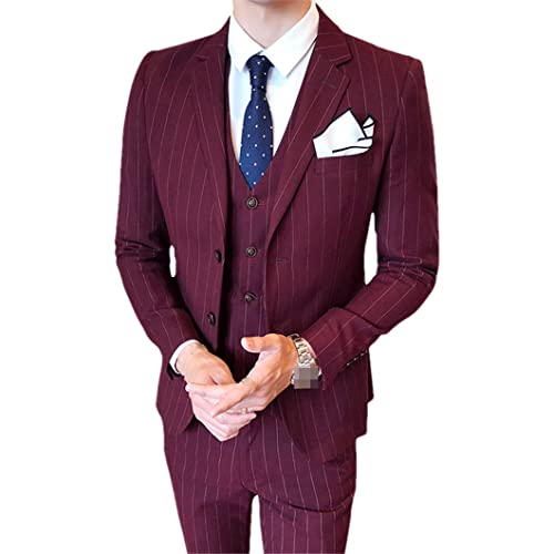 Men's Striped Wedding Casual Tuxedo British Slim Suit 3Pcs Business Social Club Suit
