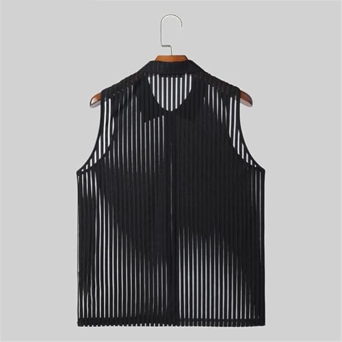 Men's Vertical Stripe Perspective Zipper Vests Male Thin Sleeveless Tank Tops4