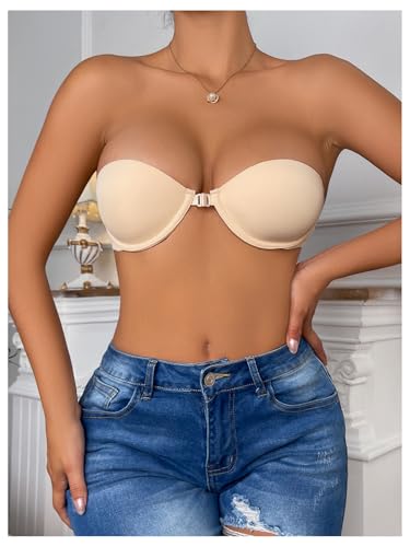 Image of RoseSeek Women's Strapless Underwire Push Up Front Closure Bra | Front Closure, Bandeau Bra, Tube Tops