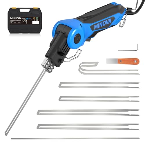 MINOVA 250W AC Rotatable Electric Hot Knife, 6 Blades Foam Cutter Cutting Tool Kit with Foldable Stand, Full-body Air Cooling System with Heavy-Duty Case for EPP, EPS, XPS, EVA, PU, KT Board, Sponge