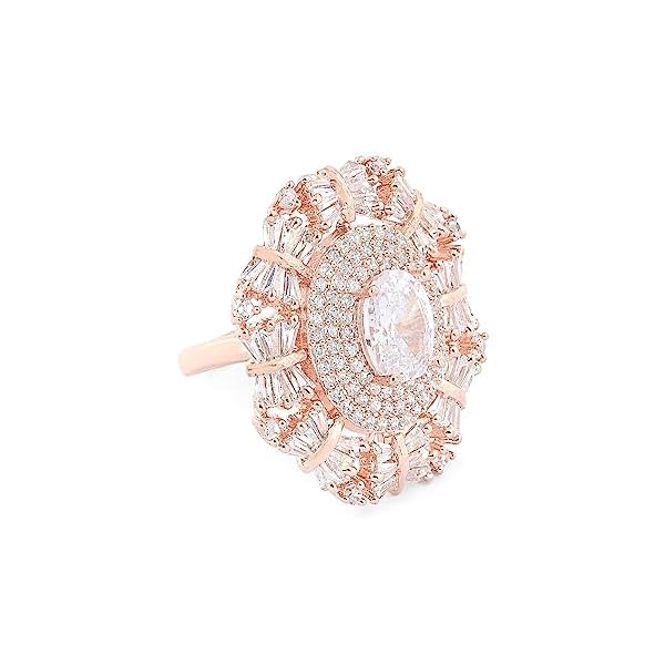 ZAVERI PEARLS Rose Gold Dazzling Cubic Zirconia Party Bling Statement Brass Adjustable Finger Ring For Women-ZPFK16107 - Image 5