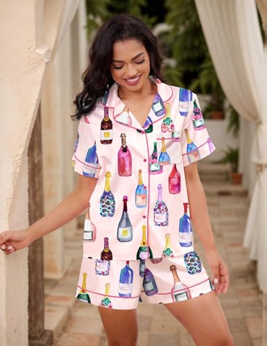 Image of SHESHOW Satin Pajamas for Women Set Preppy Animals Pjs Short Sleeve Shorts 2 Piece Loungewear Sets XS-XXL