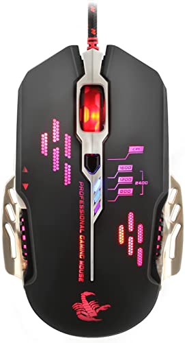 Souris Gaming Filaire USB pour PC et Mac, étanche DPI réglable DPI 800/1200/1600/2400, 6 Boutons programmables, 6 Couleurs de Respiration LED, Câble de 1,8m, pour Gamer Joueur Professionnel - Noir Cover