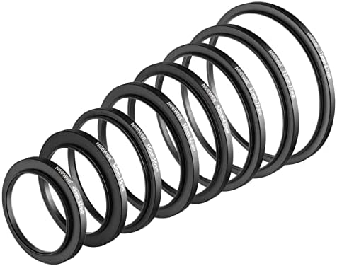NEEWER 8PCS Step Up Rings Filter Adapter, 49-52mm, 52-55mm, 55-58mm, 58-62mm, 62-67mm, 67-72mm, 72-77mm, 77-82mm Threaded Premium Anodized Aluminum Frame