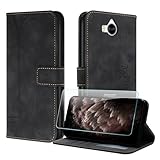 JayModHülle Handyhülle Kompatibel mit Huawei Y5 2017 / Y6 2017, Flip PU Wallet Schutzhülle mit [1 Stück Schutzfolie] Kartenfach Magnetverschluss Ständer Hülle für Huawei Y6 2017 (Schwarz)