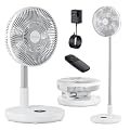 TriPole Oscillating Fan Portable Quiet Standing Fan with Remote, 12" Rechargeable Pedestal Fans for Bedroom Office, Foldable Battery Powered Travel Fans, Adjustable Height, 8H Timer, 6 Speeds, 44.4Wh