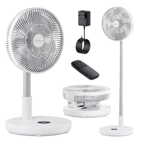 TriPole Oscillating Fan Portable Quiet Standing Fan with Remote, 12' Rechargeable Pedestal Fans for...