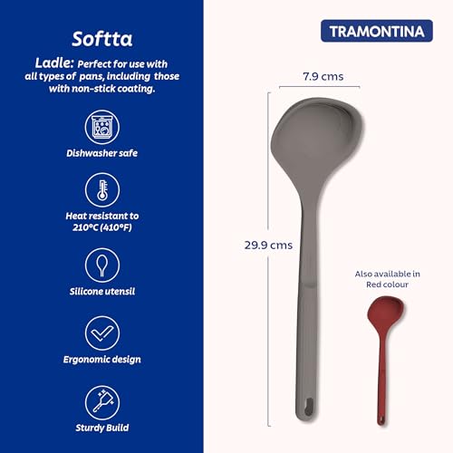 Image of Tramontina Softta Silicone Ladle - Grey, Heat‑Resistant to 210C - Safe for Nonstick & Ceramic Pots - Perfect for Soups, Stews, Saute & Serving