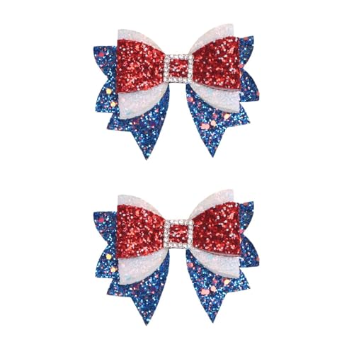 4th of July Patriotic Hair Bows Alligator Clip For Girls Glitter Sparkly Red White Blue Sequin Cheer Barrettes Hairpins Independence Day Xmas Party outfit Dress Decor Accessory Gift 3.5