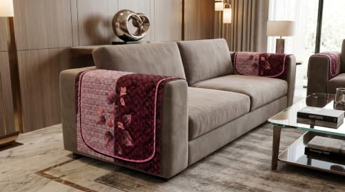 Image of KINGLY Quilted Velvet Sofa Cover Wine Maroon 2 Pc Arm Cover Anti Skid Pipe