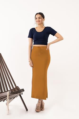 Image of DESI GIRL Cotton Lycra Stretchable Saree Shapewear Petticoat with Drawstring for Women | Fishcut Saree Petticoat with Side Slit for Easy Movement | Saree Shaper | Long inskirt