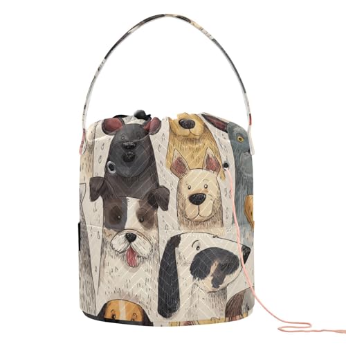 Image of Tatenale Crochet Bag Yarn Bag Knitting Project Bag with Pockets and Handle Portable Yarn Storage Organizer Tangle Free 8.3x11 InchWhimsical Pet Dogs01