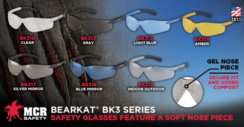 Crews BK310 BearKat 3 Polycarbonate Clear Lens Safety Glasses with Non-Slip Hybrid Black Temple Sleeve, 1 Pair