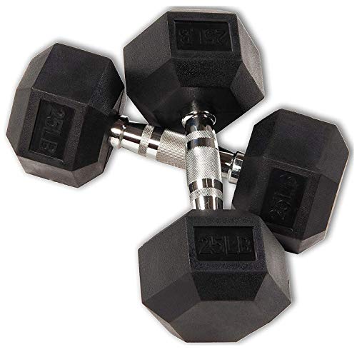 Ifast Rubber Coated Encased Hex Dumbbell, Home Gym Exercise Training Dumbbell For Women Men, Free Weight Dumbbell 25Lb*2 (Set Of 2, 25 Pounds Pair) #TOP6