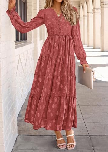 Image of KIRUNDO Spring Wedding Guest Dresses for Women 2026 Maxi Floral Long Sleeve Elegant Ruffle Tiered Flowy Party Long Dress