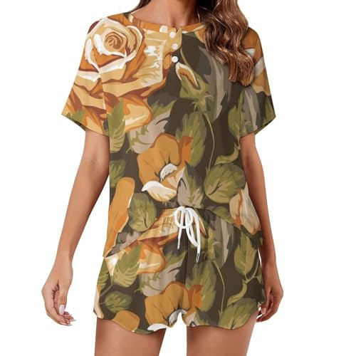 Pyjama court femme fleur rétro vêtement de nuit été léger