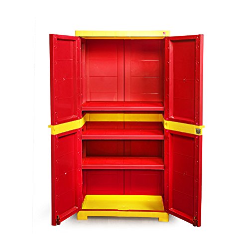 Image of Cello Novelty Big Plastic Cabinet with Dustproof Doors| 3 Year Warranty | Almirah, Cupboard, Wardrobe for Home, Living Room, Bedroom, Kitchen, Office, Outdoor| Red & Yellow Colour