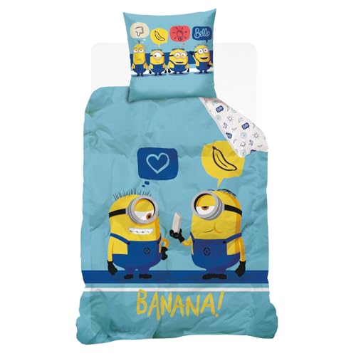 SAHINLER créateur d'univers Universal - Housse de Couette Universal Les Minions - 140x200 cm + 1 taie d'oreiller - 100% Coton - Bleu