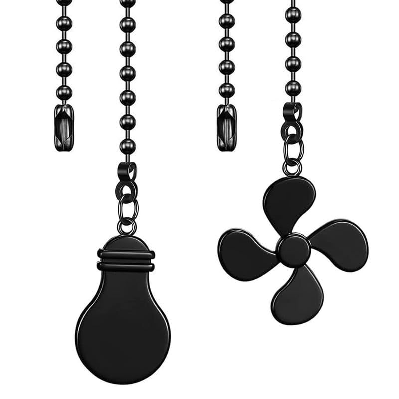 Image of Ceiling Fan Chain Extender Set, 12 Inch Ornaments Extension Chains with Decorative Light Bulb and Fan Cord, Black Copper