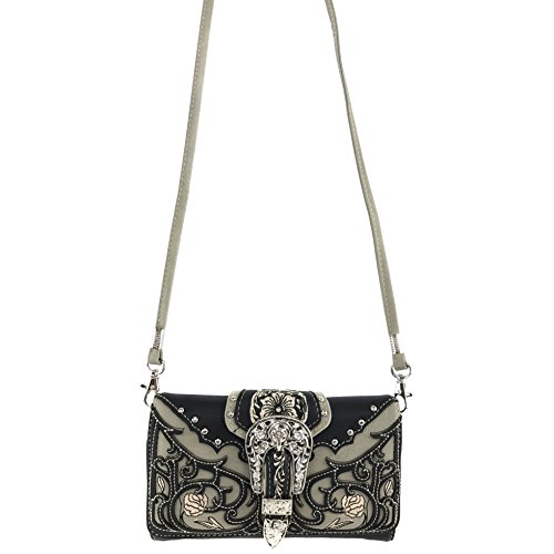 Justin West Concealed Carry Silver Buckle Embroidered Flower Vine Leaf Handbag3