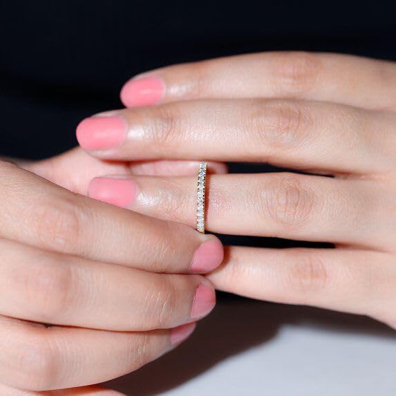 Diiro 14K White Gold Plated Moissanite Eternity Band Dainty Stacking Ring 1 Ct Round Cut Diamond Wedding Bands for Women4