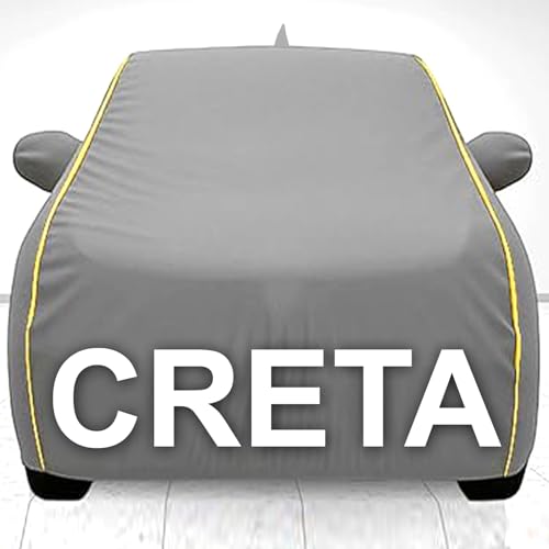 Image of 100% Waterproof Car Cover for Creta UV Protection, Dustproof, Windproof | Custom Fit with Mirror Pockets, Belt & Buckle | All Weather Outdoor Body Cover(Grey)