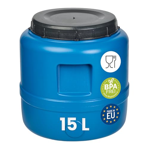 Garronda Bidón de Agua 15 L Barril HDPE para Alimentos GD-0186 Azul | Contenedor y depósito para agua y alimentos, ideal para almacenamiento, fermentación y recogida de lluvia; plástico HDPE