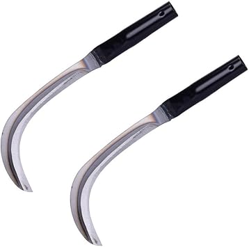 VANZACK 2 Pcs Manganese Steel Garden Sickle Set Multi-Function Mowing Knife for Weeding Reaping and Yard Work Comfortable Grip Rustproof