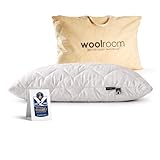 WOOLROOM Classic British Wool Pillow, Medium Firm - Natural Certified Hypoallergenic Moisture Wicking Dust Mite Bed Bug Resistant Feather Down Alternative - UK Standard Size Bed Pillow 48x74 cm